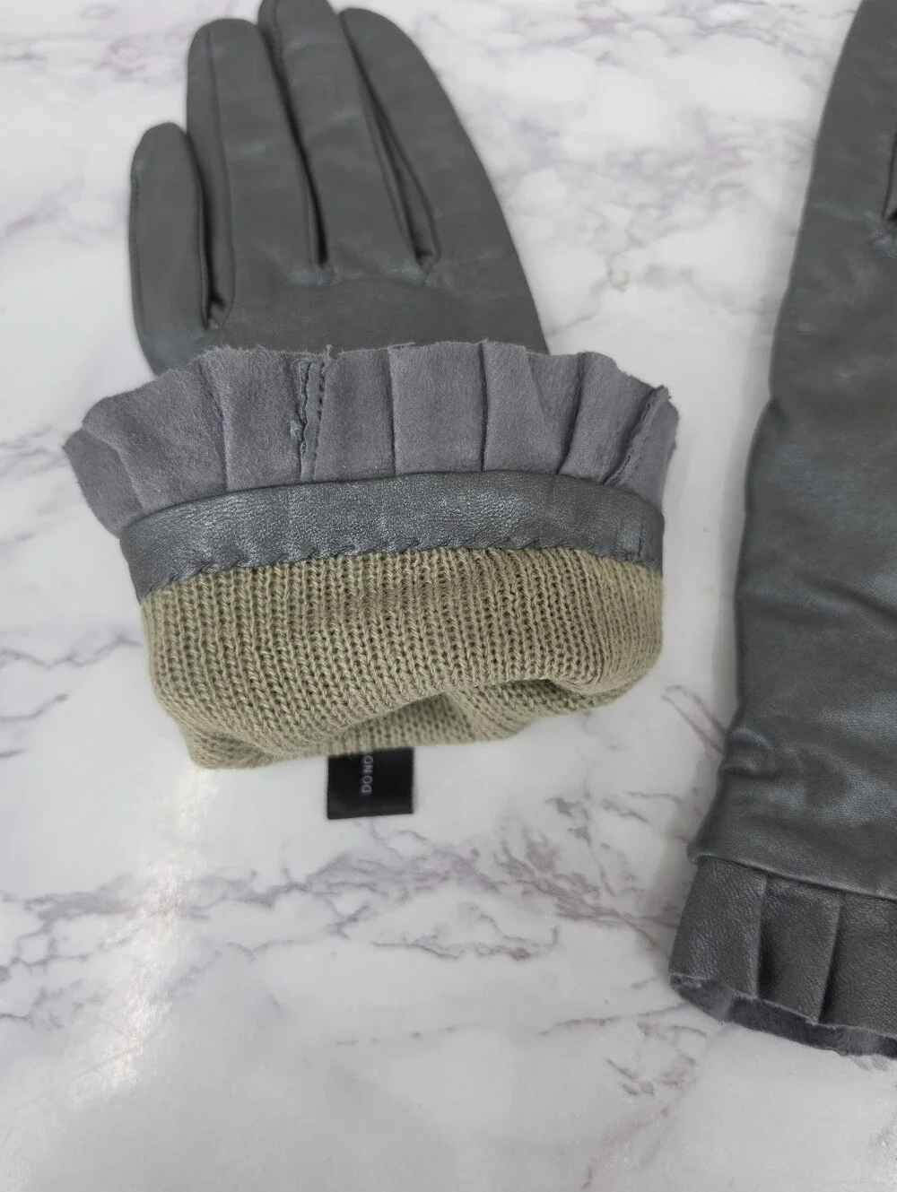 Mixit Metallic Gray Leather Driving Dress Gloves with Pleated Cuff